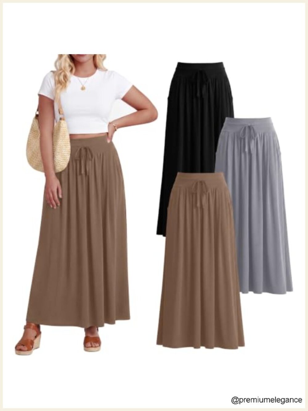 3 Pack Plus Size Maxi Skirts Flowy A-Line with Pockets Boho Summer